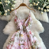 Daiiibabyyy  Vintage New Printing Slip Dress for Women Fashion A-Line Ruffled Robe Femme Sweet Backless Korean Dresses Vestidos De Mujer