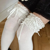 DAIIIBABYYY  -  Sweet Lace Cotton Mid-calf Socks Japanese Lolita Bow Ribbon Lolita Women Short Socks Drawstring JK Cosplay Accessories