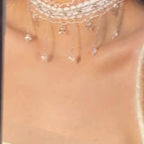 Daiiibabyyy  Korean White Lace Flower Pendant Necklace for Women Elegant Sexy Hollow Neck Strap Clavicle Chain Necklace Jewelry