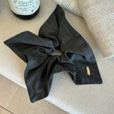 Daiiibabyyy  Gray Striped Square Scarf Bow Flower Hair Ring Simple Advanced Ladies Elegant Hair Accessories INS Fashion Hair Clip