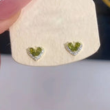Daiiibabyyy  Fresh Green Crystal Heart Stud Earrings Girls Ins Sparkling Earrings Holiday Daily Sweet Fashion Jewelry Gifts