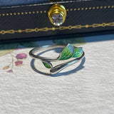 Daiiibabyyy  Green Enamel Leaf Ring Adjustable Oil Drop Open Ring Women's Ring for Ladies Personality Daily Holiday Party Jewelry Accessories