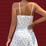 Daiiibabyyy  Women's Dainty Floral - printed Spaghetti Strap Mini Dress with Drawstring - A Delightful Blend of Cuteness and Style