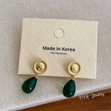 Daiiibabyyy  INS Fashion Red Green Color Natural Stone Water Drop Smile Sunflower Dangle Earrings for Women Statement Casual Jewelry