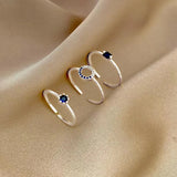 Daiiibabyyy  3pcs Set Personality Fashion Blue Geometric Crystal Rings for Women Vintage Luxury Stainless Steel Finger Jewelry