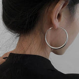 Daiiibabyyy  New Trendy Silver Color Big Circle Hoop Earrings for Women Exaggerated Metal Geometric Smooth Round Earrings Jewelry Gift