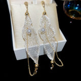 Daiiibabyyy  Personalized Hollow Pendant Earring for Women Elegant Temperament Pearl Water Drop Tassel Drop Earrings Design Sense Jewelry