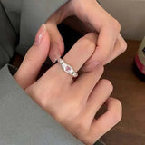 Daiiibabyyy  Sweet Pink Crystal Open Rings for Women Girls Korean Simple Silver Color Matte Irregular Adjustable Finger Rings Jewelry Gifts