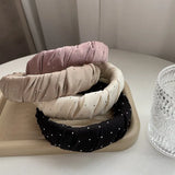 Daiiibabyyy Luxury Rhinestone Folds Thick Hairbands Headbands Women Girls Dot Bead Solid Wide Hair Hoop Scrunchies Hair Accessories Fashion