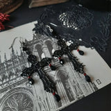 Daiiibabyyy New Punk Gothic Dark Cross Earrings for Women Retro Creative Flower Red Zircon Earring Party Jewelry Gifts
