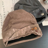 Daiiibabyyy  Japanese Button Design Retro Pullover Stacking Hat Women's Spring and Autumn Versatile Big Head Fashion Skull Beanie Caps