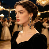 Daiiibabyyy  Elegant Bohemian Style Vintage Dangle Earrings Star Tassel Waterdrop Earrings Temperament Pearl Blue Drip Glaze Earrings Women