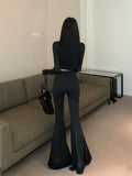 DAIIIBABYYY  -  Lounge Stitch Tulle Yoga Pants Women Black Solid Slim Bootcut High Waist Bell Bottoms Workout Leggings Female Clothes