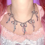 Daiiibabyyy  Kawaii Accessories Bowknot Pendant Necklaces Korean Fashion Pink Chains Choker Punk Charms Necklace Women Y2K Jewelry Harajuku