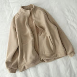 Daiiibabyyy  Double-sided Sweatshirt for Women Plus Velvet Winter Thick Loose Versatile Collar Zipper Sweatshirt Casual Sports Cardigan