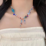 DAIIIBABYYY  -  Y2K Beads Fish Flower Tassel Pendant Choker Neck Choker Necklace For Girl Trend Charm Beach Ocean Accessories Decoration