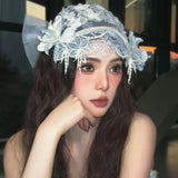 Daiiibabyyy  sweet bridal lace crystal fringed headgear wedding hair accessories