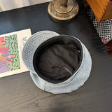 DAIIIBABYYY  -  New Flat top Washed Denim Jean Cowboy Hat Women Painter's Hat Minimalist Newsboy Hat Outdoor Casual Literary Hat  Caps Female
