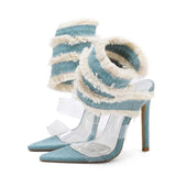 Daiiibabyyy  Shoes Woman Design Denim Ankle Snake Surround Strap Sandalias De Mujer Transparent PVC Ladies High Heels Party Stripper Pumps