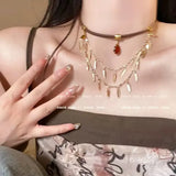 Daiiibabyyy  Gothic Punk Rose Necklace Choker Fashion Exaggerated Niche Personality y2k Jewelry for Women Lady Party Cosplay Accessories