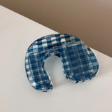 Daiiibabyyy  Dark blue transparent plaid hair claw clip simple elegant disc hair shark clip versatile daily high-end hair accessories