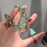 DAIIIBABYYY  -  Mint Green Crystal Block Bead Necklace New Heart-Shaped Tassel Fashionable Creative Design Colorful Necklace Women's Jewelry