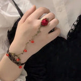 Daiiibabyyy  Lolita Gothic Crystal Finger Bracelet for Women Baroque Rose Lace Bracelet with Finger Ring Charm Vampire Hand Jewelry Pulseras