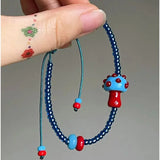 DAIIIBABYYY  -  New Ceramic Mushroom Blue Beaded Adjustable Hand Woven Bracelet Women Summer Beach Vacation Charm Boho Cute Jewelry Accessories