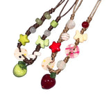 Daiiibabyyy  Fashion Green Apple Pendant Necklaces for Women Cute Ceramic Handmade Beaded Adjustable Choker Necklaces Birthday Jewelry Gifts
