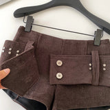 Daiiibabyyy  Sexy Retro American Sle Low Waist Belted Corduroy orts Women's Autumn Winter Casual Pants Wide Leg Button Detail