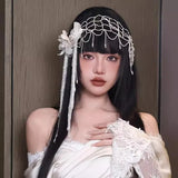 Daiiibabyyy  New bridal headgear handmade beaded headband French retro flower fringed hairpin personalized versatile  accessories