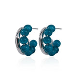 Daiiibabyyy  Blue Glass Beads Silver C-shaped Stud Earrings Temperament Vintage Earrings for Women Daily Party Fashion Jewelry