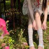 Daiiibabyyy  Women's Summer Spring Long Socks Jk Lolita White Bow Lace Harajuku Fashion Kawaii Sweet Style Girls GiftPile Pile Calf Socks