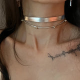 Daiiibabyyy  Silver Color Cyberpunk Choker for Women Necklace Bilayer Collar Hip Hop Leather Neckband Trend Spicy Party Jewelry Birthday Gift