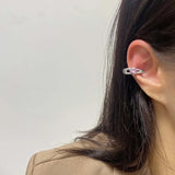 Daiiibabyyy  Fashion Shiny Pink Zircon Heart Hairpin Ear Clip for Women Punk Metal Geometric No Piercing Ear Cuff Aesthetics Y2K Jewelry