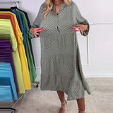 Daiiibabyyy  Spring Summer Long Sleeved V Neck Women's Dress Vintage Holiday Swing Beach Maxi Dresses Polka Dot Print Loose Commuting Dress