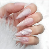 Daiiibabyyy 24Pcs Long Stiletto False Nails Gradient White Design Almond Fake Nails Wearable Droplet Shaped Nail Patch Press on Nails