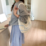 Daiiibabyyy  New Casual Versatile Lazy Style Striped Knitted Tote Bag Large Capacity Underarm Bag Personalized Women's Bag