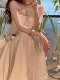 DAIIIBABYYY  -  Sleeveless Slim Sweet Solid Slash Neck Dress for Woman Summer New Elegant Spaghetti Strap Korean Female Casual Clothes