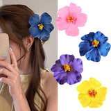 DAIIIBABYYY  -  2/4/6 pcs Hawaiian Flower Hair Clips for Women Artificial Floral Hibiscus Lily Barrettes Hairpin Accessories Vacation Beach Gift
