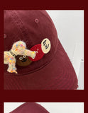 DAIIIBABYYY  -  Korean Niche Retro Rough Edge Cartoon Labeling Design Bow Baseball Cap Men and Women Wide Brim Soft Top Adjustable Sports Hat