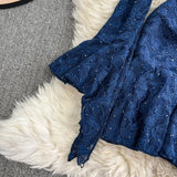 DAIIIBABYYY  -  Elegant Long Flare Sleeves Vintage V-neck Chic Rhinestone Lace Slim A-line Dresses Sexy Party High Street Autumn Winter Clothing