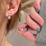 Daiiibabyyy  Silver Color Needle New Ladies Fashion High Quality Jewelry Double Row Crystal Zircon Round Silver Color Plated Hoop Earrings