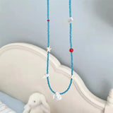 DAIIIBABYYY  -  Handmade Shell Pearl Flower Starfish Blue Rice Bead Necklace For Women Girl Summer Beach Vacation Charm Boho Jewelry Accessories