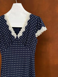 DAIIIBABYYY  -  French Lace Polyester Fiber Patchwork Dress, Summer V-neck, Elegant Polka Dot, Waistband, Slimming Long Skirt