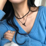 Daiiibabyyy  Korean Black Bowknot Pendant Necklace for Women Elegant Beaded  Clavicle Chain Necklace Wedding Y2k Jewelry Accessories