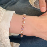 Daiiibabyyy  French CZ Cubic Zirconia Imitation Pearl Flower Charm Bracelets for Women Real Rose Gold Plated Copper Birthday Gifts