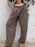 Daiiibabyyy Brown Low Waist Trousers Fashion Design Sense Of Contrast Color Loose Pull Length Pants Niche All-Match Streetwear Autumn