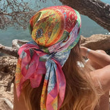 Daiiibabyyy  Fashion Square Silk Scarf Women Luxury Brand Satin Print Hijab Scarves Pareo Bandana Female Shawl Wrap Headband Foulard 90*90cm
