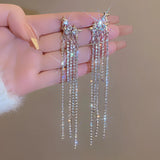 Daiiibabyyy  New Rhinestone Tassel Chain Earrings for Women Bling Luxury Zircon Long Drop Earring for Elegent Banquet Jewelry Daily Wear